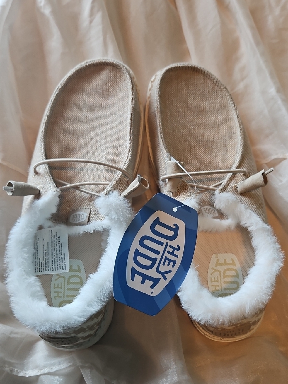 Hey Dude Womens Beige Furry Lined Shoes